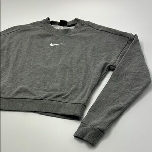 Nike Dri Fit Cropped Sweater Women's XS Charcoal Crew Neck Cutout Open Back